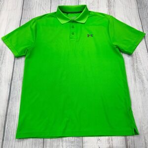 Under Armour Polo Shirt L Loose‎ Heatgear Green Short Sleeve Golf Mens